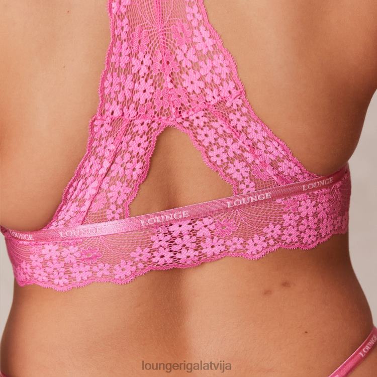 Lounge sievietes Koši rozā apakšveļa DJJ8B212 mežģīņu trīsstūrveida krūšturis un siksnu/biksīšu komplekts