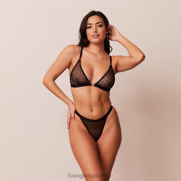 Lounge sievietes melns apakšveļa DJJ8B192 mīlestības sirds trīsstūrveida krūšturis un siksnu/biksīšu komplekts