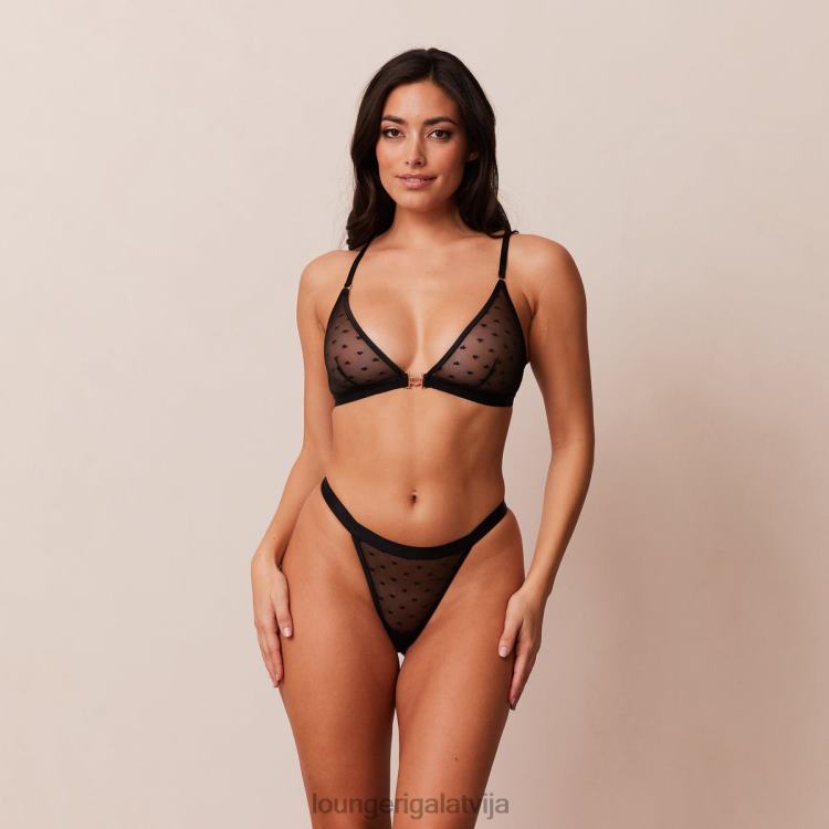 Lounge sievietes melns apakšveļa DJJ8B192 mīlestības sirds trīsstūrveida krūšturis un siksnu/biksīšu komplekts
