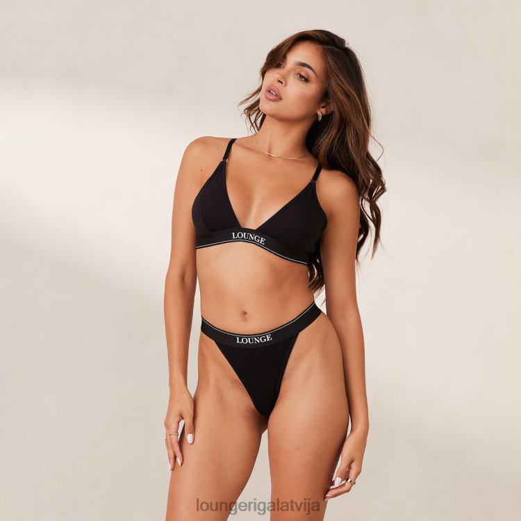 Lounge sievietes melns apakšveļa DJJ8B203 bambusa minimālā trīsstūra krūšturis un siksnu/biksīšu komplekts