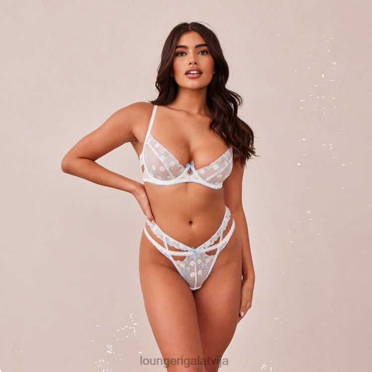 Lounge sievietes balts un zils apakšveļa DJJ8B76 fleur balkona krūšturis un g-string komplekts