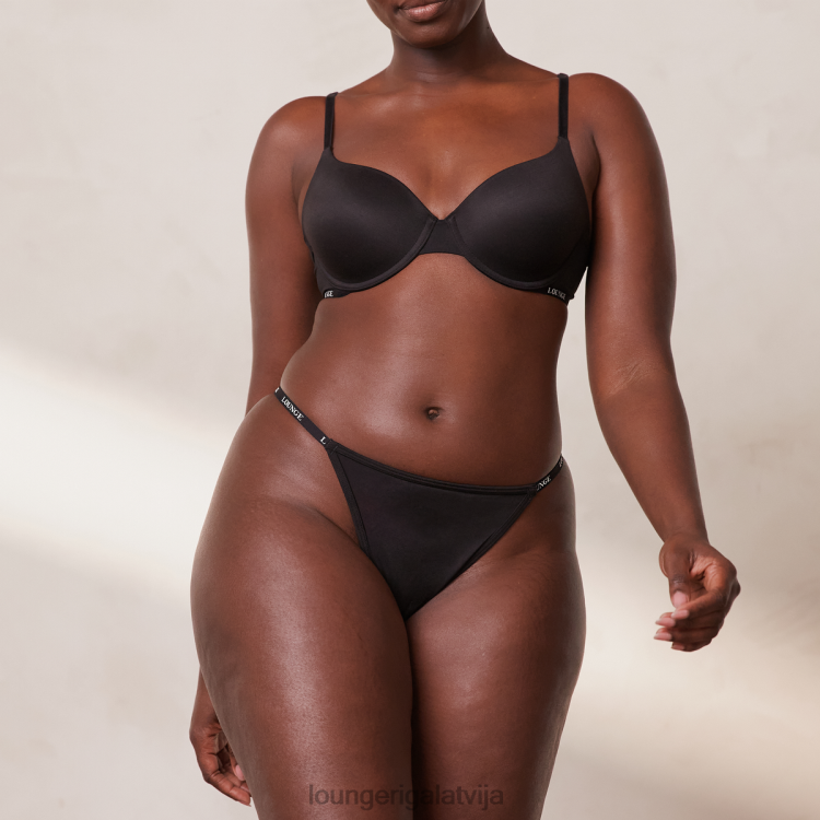 Lounge sievietes melns apakšveļa DJJ8B135 gluds klasisks t-kreklu krūšturis un siksnu/biksīšu komplekts