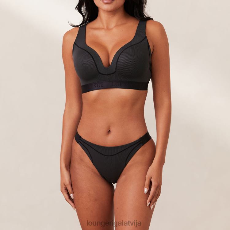 Lounge sievietes melns apakšveļa DJJ8B165 rievotu piesardzīgs krūšturis un siksnu/biksīšu komplekts