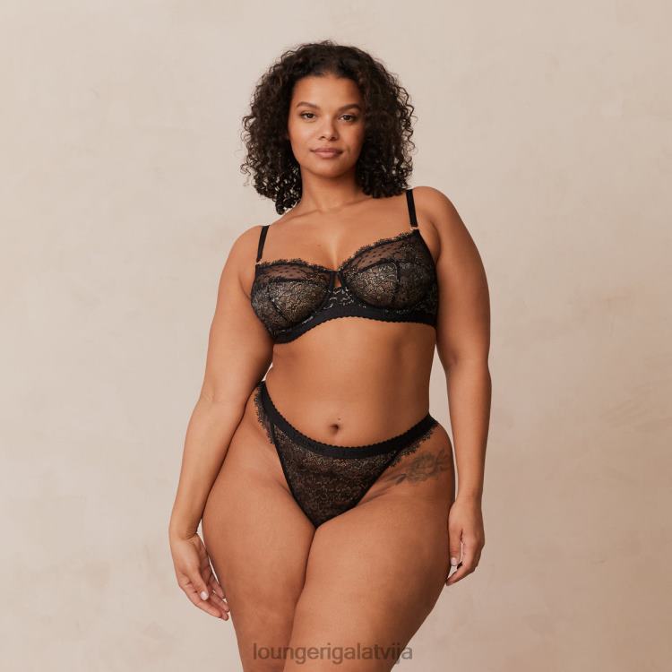 Lounge sievietes melns apakšveļa DJJ8B22 vēlmes balkona krūšturis un siksnu/biksīšu komplekts