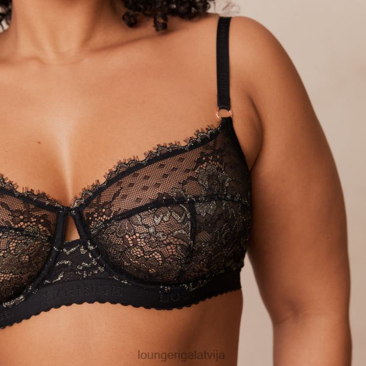 Lounge sievietes melns apakšveļa DJJ8B22 vēlmes balkona krūšturis un siksnu/biksīšu komplekts