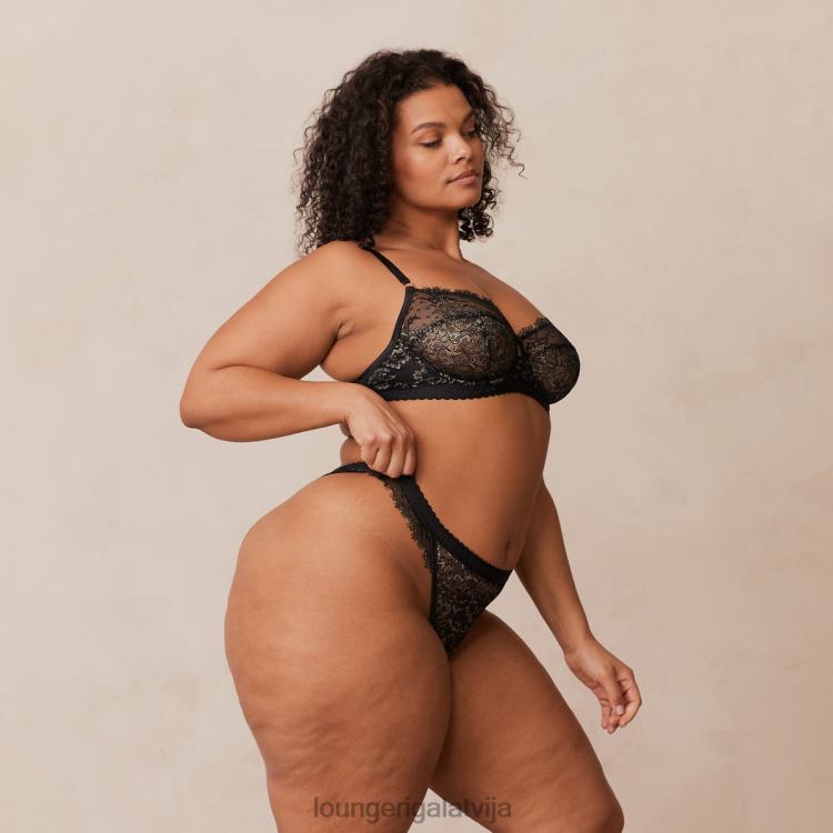 Lounge sievietes melns apakšveļa DJJ8B22 vēlmes balkona krūšturis un siksnu/biksīšu komplekts