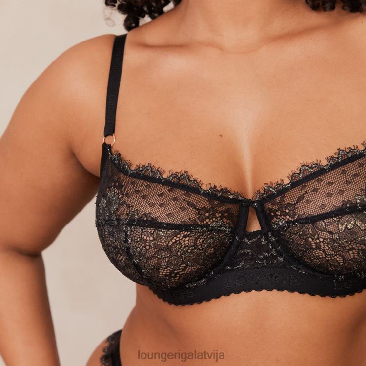 Lounge sievietes melns apakšveļa DJJ8B22 vēlmes balkona krūšturis un siksnu/biksīšu komplekts