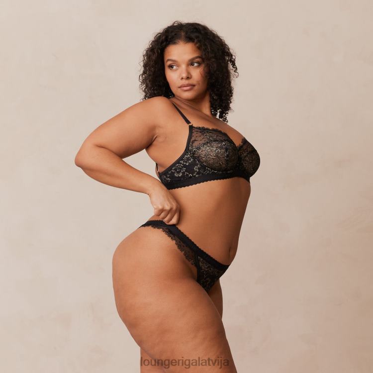 Lounge sievietes melns apakšveļa DJJ8B22 vēlmes balkona krūšturis un siksnu/biksīšu komplekts