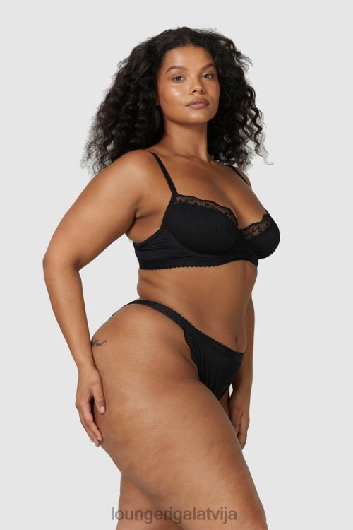 Lounge sievietes melns apakšveļa DJJ8B73 rievotu balkona krūšturis un siksnu/biksīšu komplekts