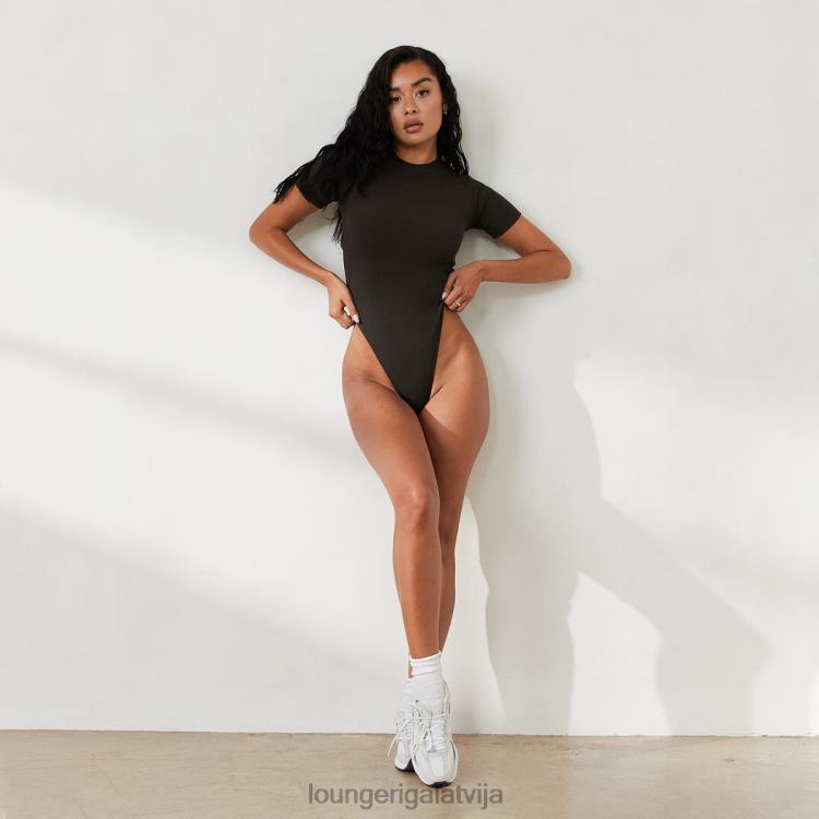 Lounge sievietes mazgāta melnā krāsā apģērbu DJJ8B801 rievotu t-kreklu bodijs x jess hunt