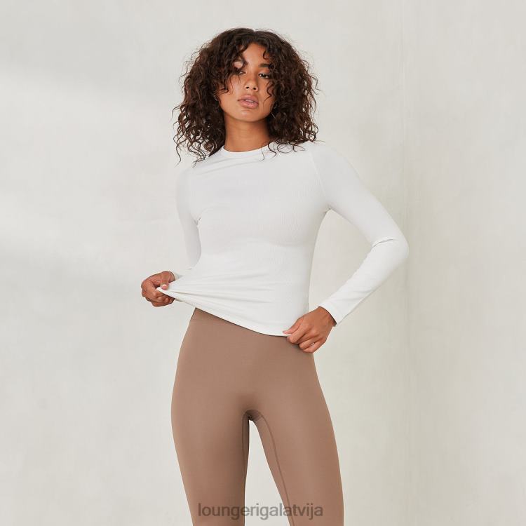 Lounge sievietes gandrīz balts apģērbu DJJ8B840 būtisks rievotu tops ar garām piedurknēm